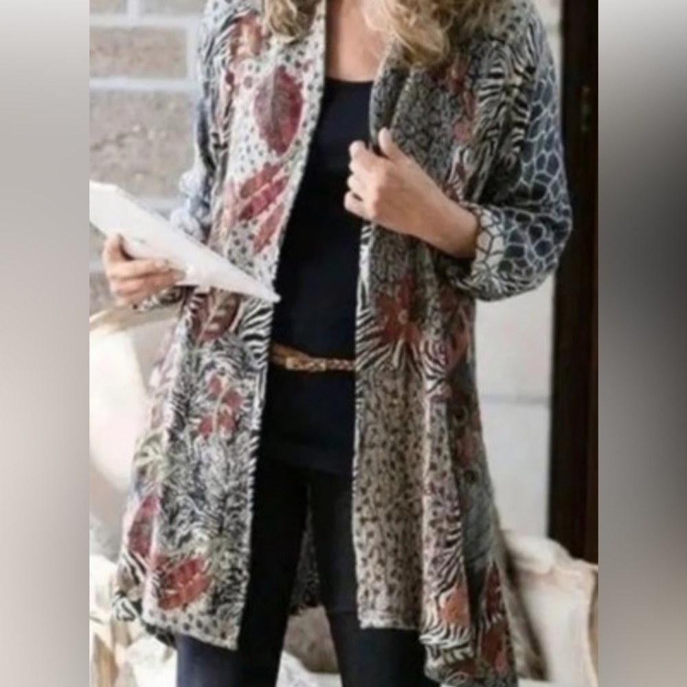 Soft Surroundings boho inspired Floral Patterned Duster sweater. 1x